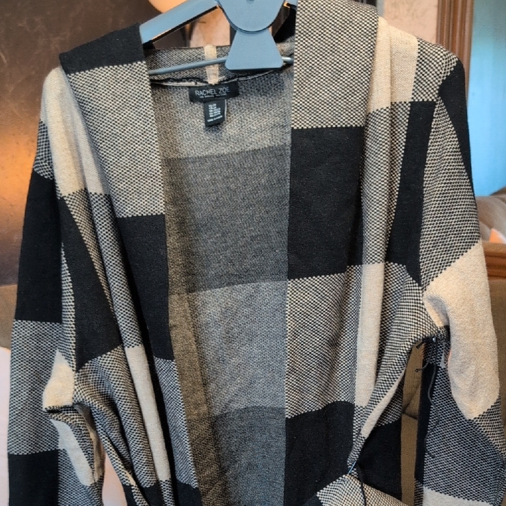Rachel Zoe Black and Cream Checkered Cardigan